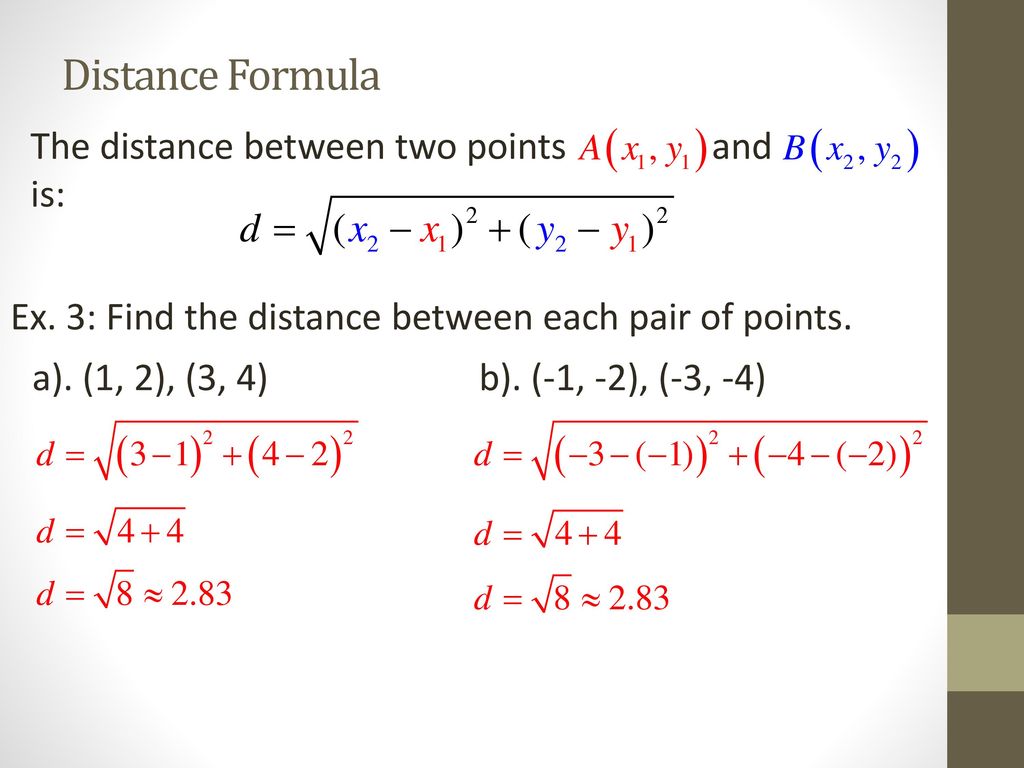 Find the distance between 2024 each pair of points